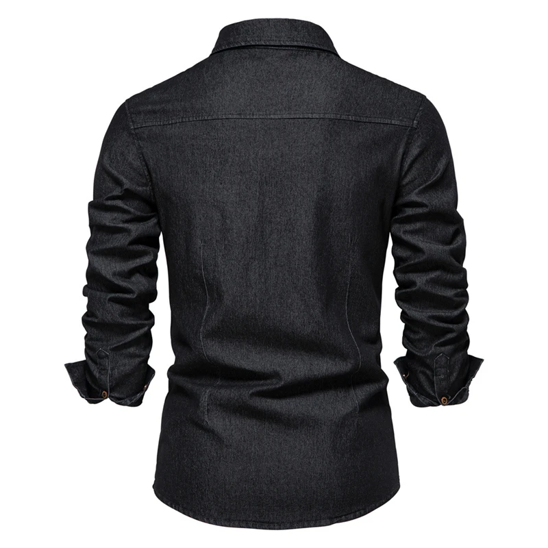 FOJAGANTO Men's Spring Denim Shirts Casual Solid Color Lapel Long Sleeve Fashion Slim Fit Cotton for Men |