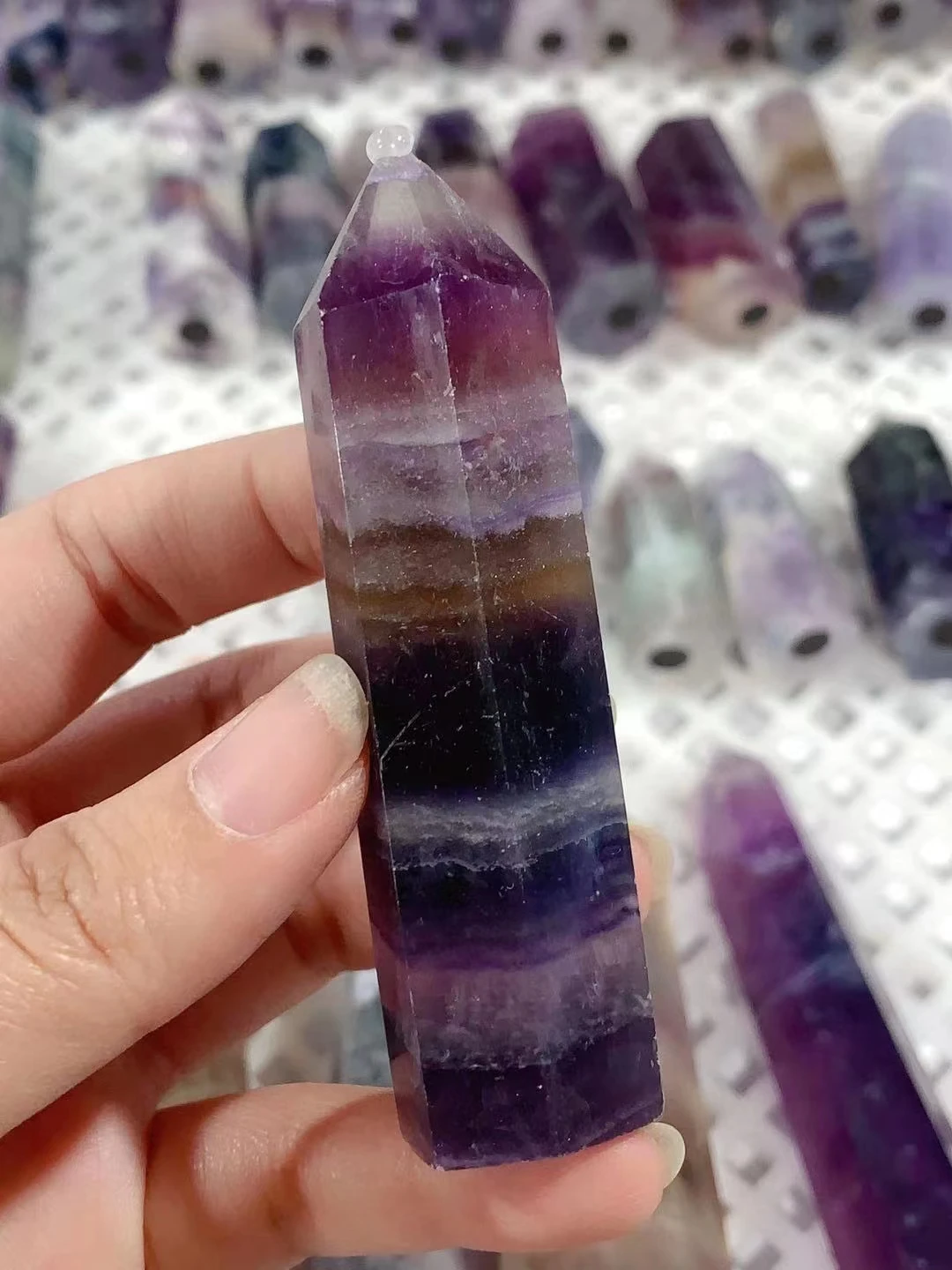 

1pcs Natural Fluorite Crystal Colorful Striped Fluorite Quartz Crystal Stone Point Healing Hexagonal Wand Treatment Stone