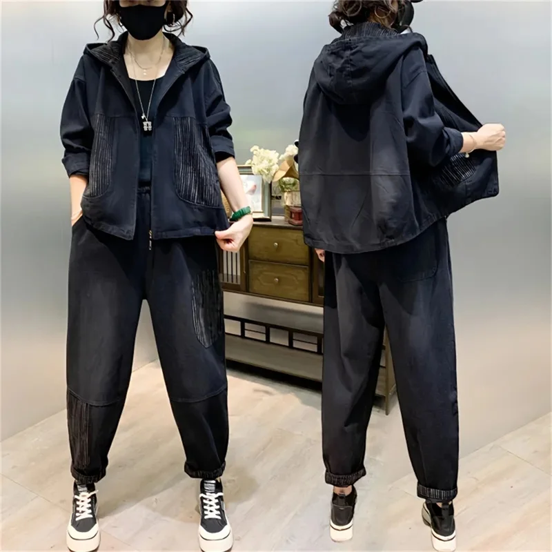 2024 Осенние костюмы с капюшоном из джинсовой ткани джинсовая куртка Модный