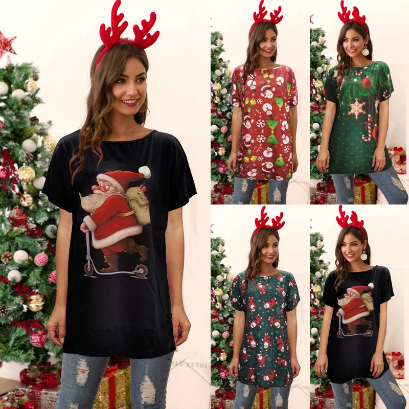 

2022 autumn new hot sale fashion classic printed Christmas T-shirt short sleeve Santa Claus print