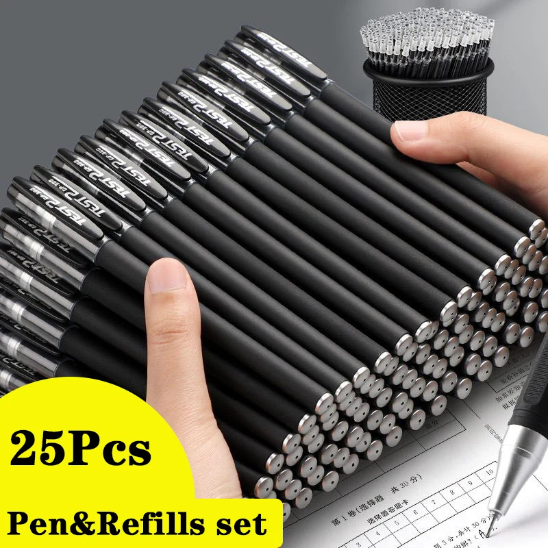 

25 PCS Gel Pen Refill Set Kawaii Blue Ink Ballpoint for Writing Unerasable 0.5mm Bullet Tip School Office Supplies Stationery