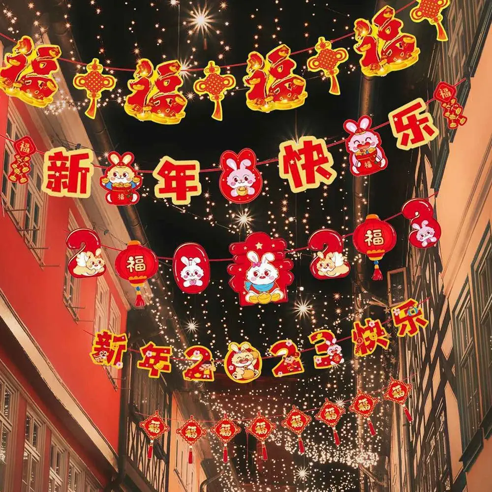 

Флаги с кроликом на новый год, подвесные украшения, дизайн сцены, китайский новый год, фотография, флажки, новогодние баннеры