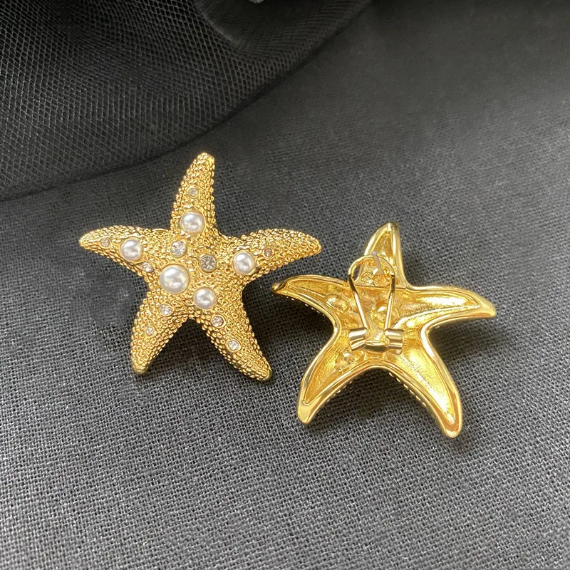 

New Ocean Series Vintage Temperament Texture Starfish Star Pearl Earrings Female