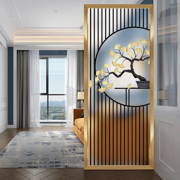 

Modern tempered art glass double-sided partition screen porch living room background frosted translucent light luxury
