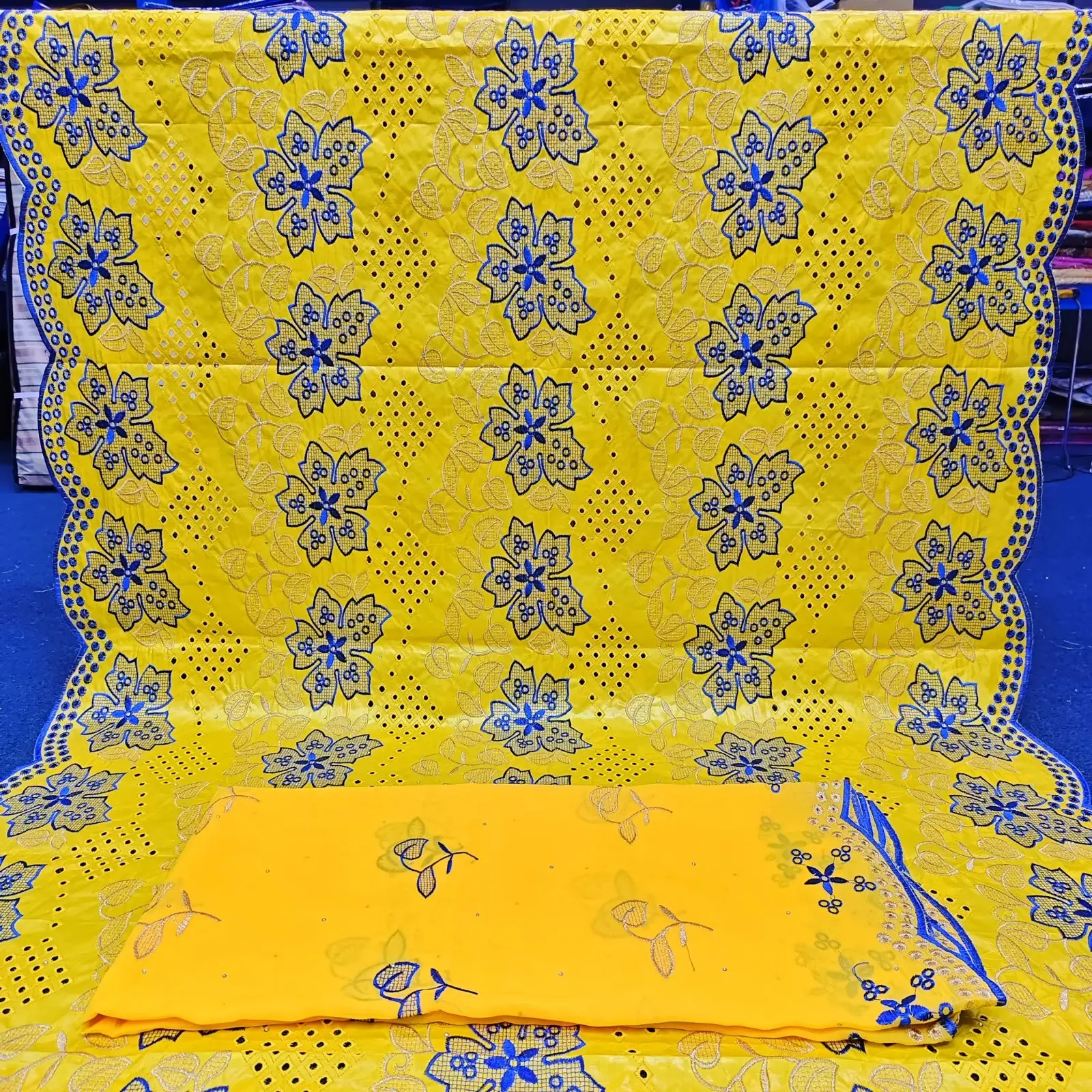 

5+2Yards African Bazin Riche Fabric Soft Embroider Cotton Basin And French Lace Nigerian Design For Sew Uniform
