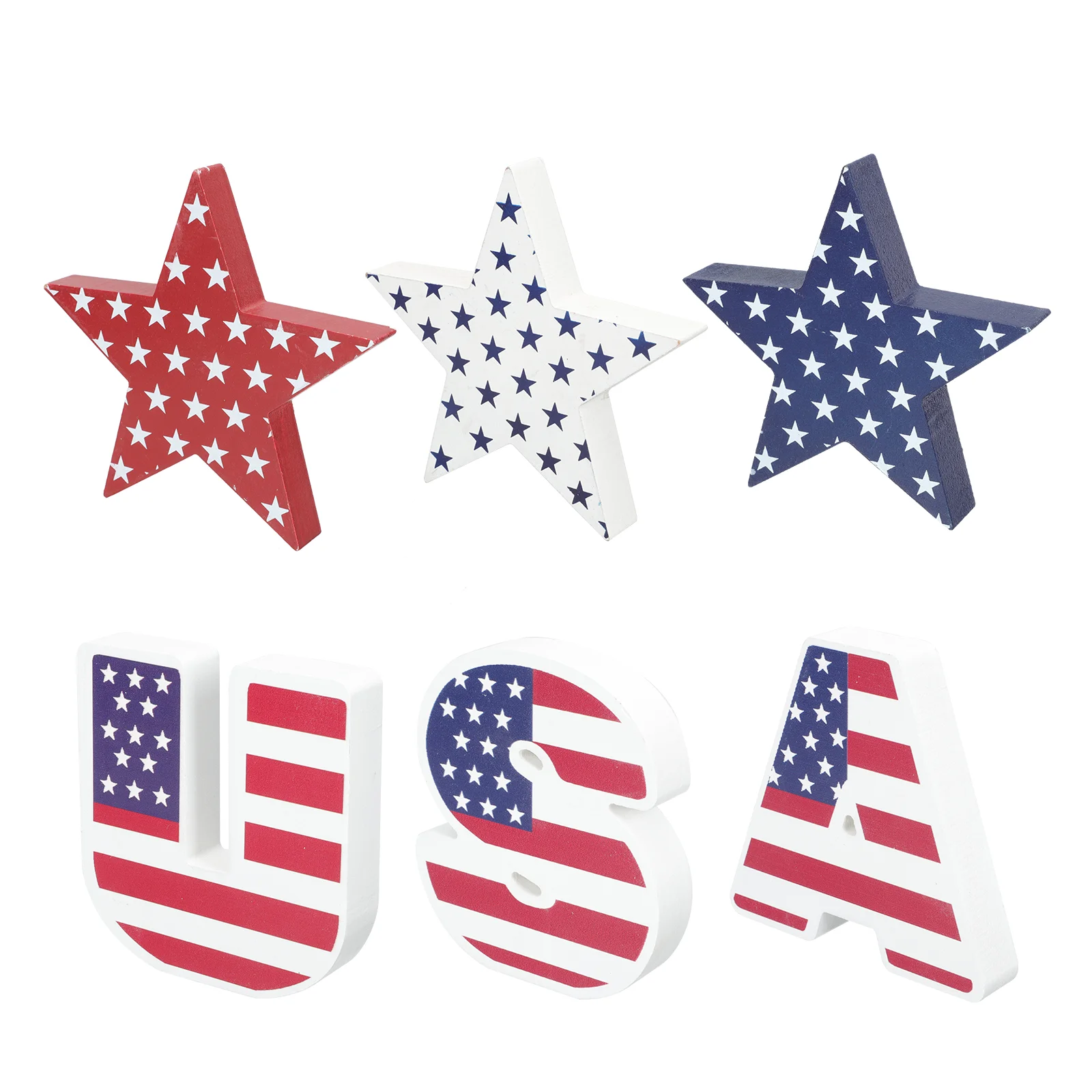 

6pcs Independence Day Decor Star Letter Shape Wood Ornament Wooden Craft Decor