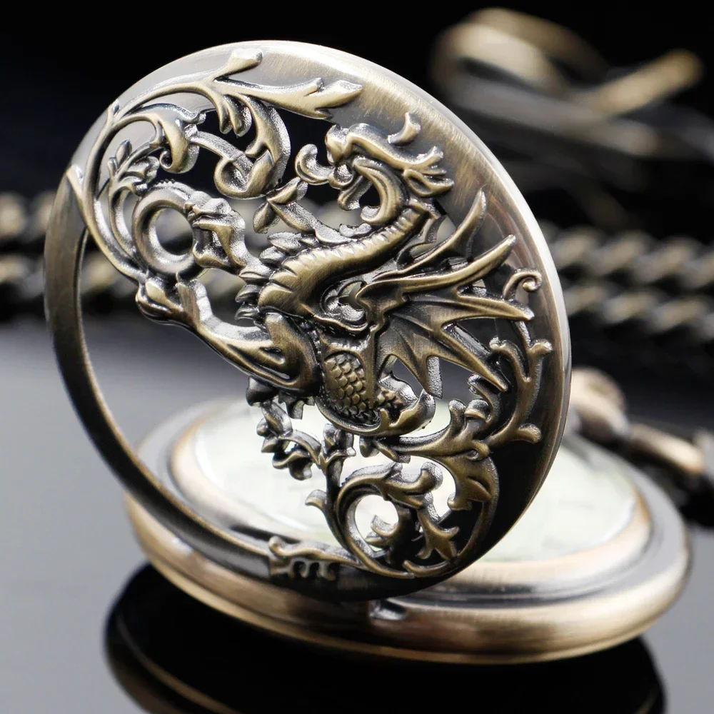 Винтажные механические карманные часы мужские со скелетом и цепочкой дракона с