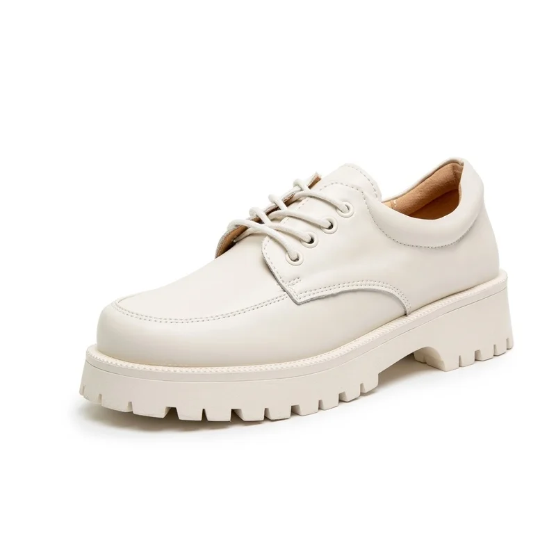 

Women Shoes Genuine Leather New Spring British style White Women's loafers Round Toe Casual Platform Shoes Women