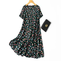 summer natural silk high quality thin vestido de mujer bohemian knee length o neck women fashion clothing dress elegant