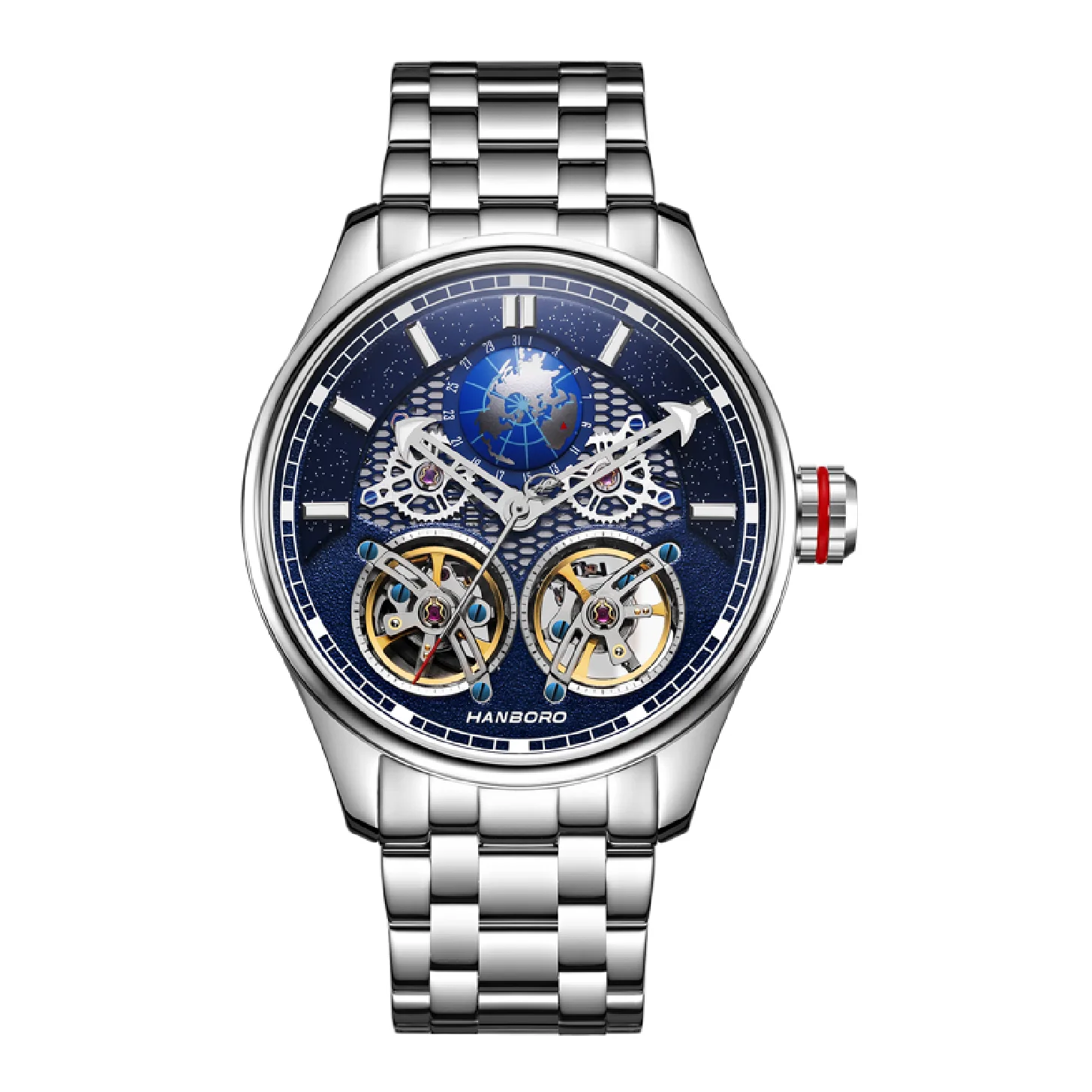 

HANBORO Men Automatic Watch Luxury Watches Waterproof Luminous Mechanical Wristwatch Dual Flywheel Auto Date