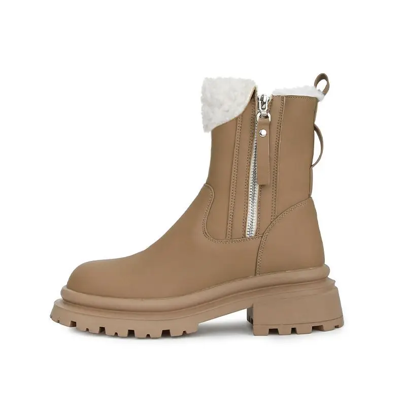 

Winter Lamb Wool Ankle Boots Flat Shoes for Women 2022 The New Thick Sole Women's High Woman Fashion Platform Snow Boots