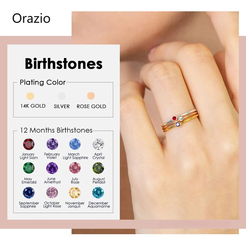 Orazio Birthstone Rings for Women Stainless Steel Zircon Classic Design Gold Plated Band  Wedding Party and Gifts Wholesale