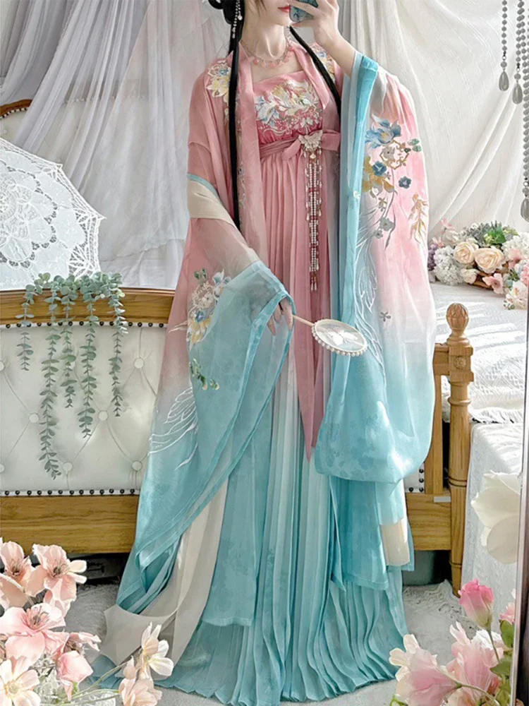 YJ50 Hanfu женское платье для тяжелой промышленности с вышивкой и большими рукавами