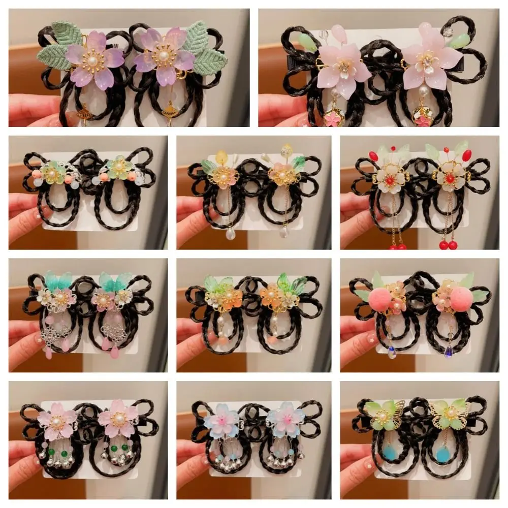 Милый красный детский парик заколка для волос кисточки цветок палочки ханьфу