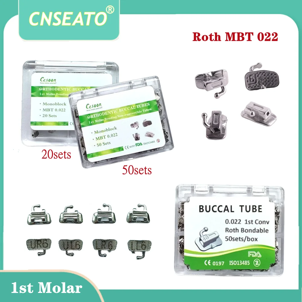 

200/80PCS Dental Bondable Buccal Tubes Orthodontics 1st Molar Monoblock Non-Convertible Single Tube Dentistry Roth MBT 0.022 Set