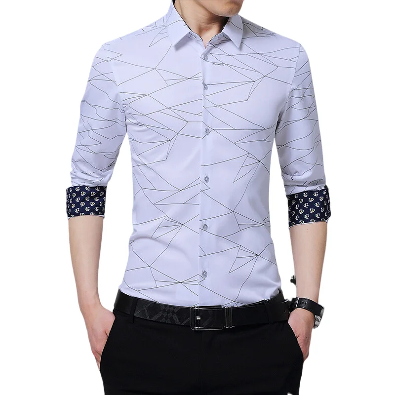 

New Argyle luxury men's shirt Business Style Slim Soft Comfort Slim Fit Styles Long Sleeve Casual Dress Shirt Gift For Male tops