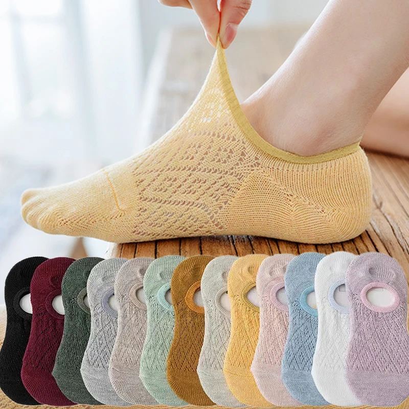 

5pair /Lot Women Invisible Socks Breathable Cotton Mesh Short Socks Summer Thin Solid Color High Quality Ankle Sox Elastic