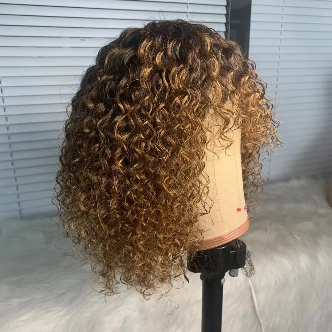 

Afro Kinky Curly Wig With Bangs 250% Density Curly Human Hair Wig For Women Machine Made 10--16inch Malaysian Human Hair Wigs