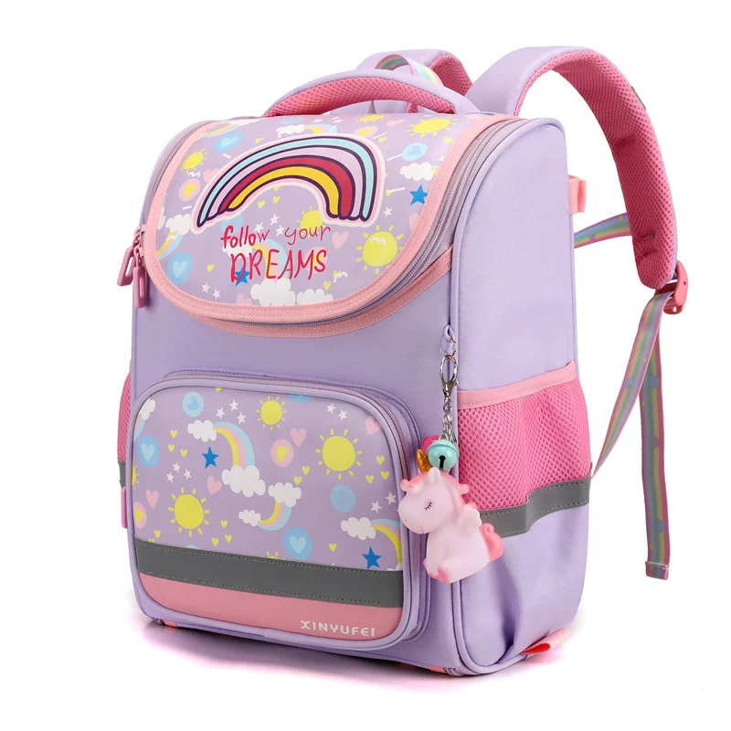 

New Style Kids Backpacks For Girls Primary School Students Book Bags 3D Cartoon Rainbow Little Girl Princess School Bag Children