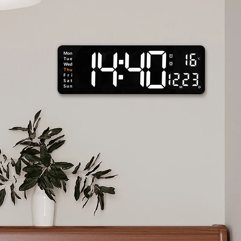 

Large Digital Wall Clock Remote Control Temp Date Week Display Power Off Memory Table Clock Wall-mounted Dual Alarms LED Clocks