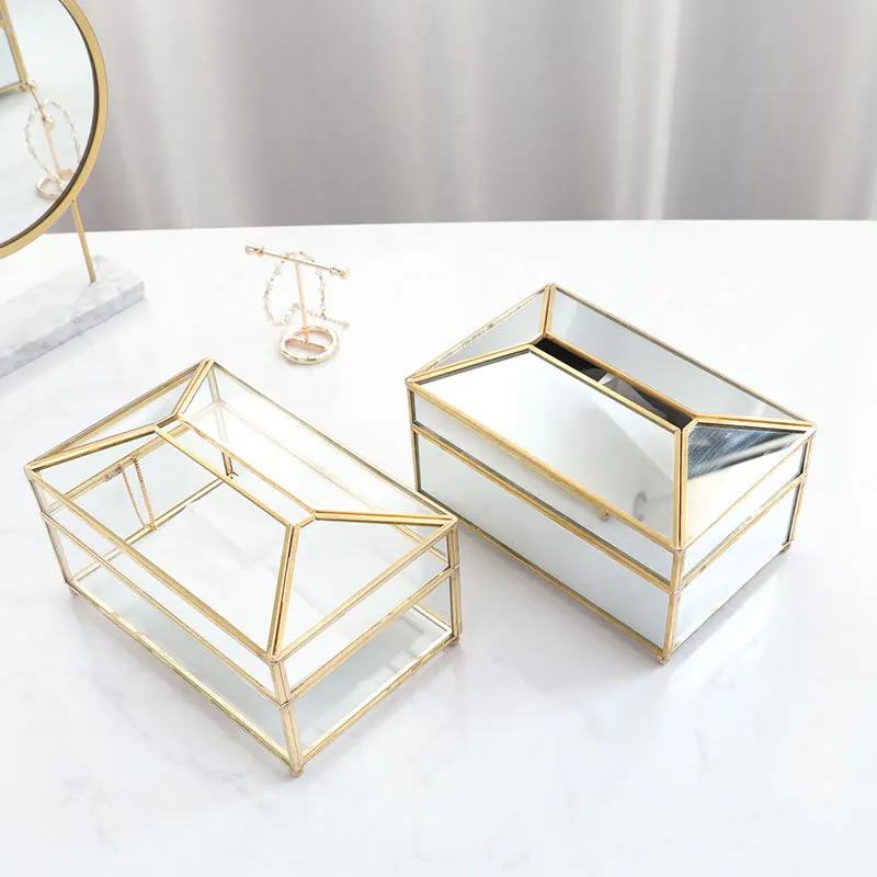 

Paper Tissue Box Brass Glass Office Toilet Kitchen Napkin Holder Car Storage Living Room Coffee Table Organizer Trump Decorative