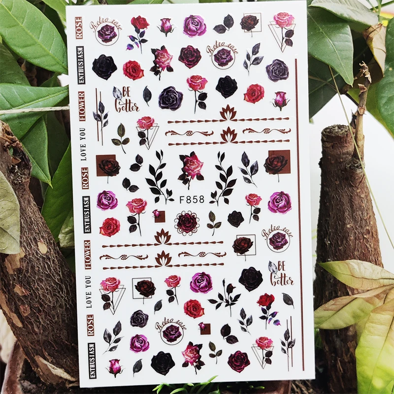 

3D наклейки для ногтей Весенний букет буквы любовь цвет розы дизайн линии маникюра Переводные слайдеры декор для ногтей