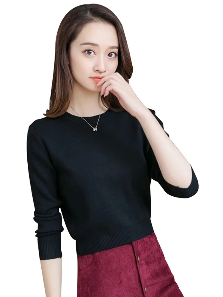 Белый пуловер женский короткий свитер с высокой талией утолщенный маленький