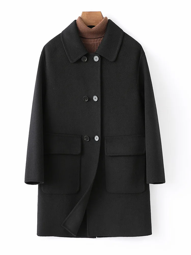 

Двустороннее кашемировое пальто средней длины, приталенное и элегантное. Осень/Зима 2023 новое шерстяное пальто для женщин