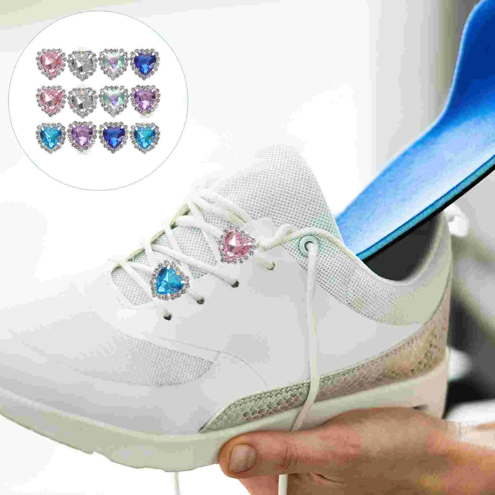 

12pcs Heart Shaped Shoelaces Clips Rhinestones Shoelaces Clips, DIY Shoe Charm Clips