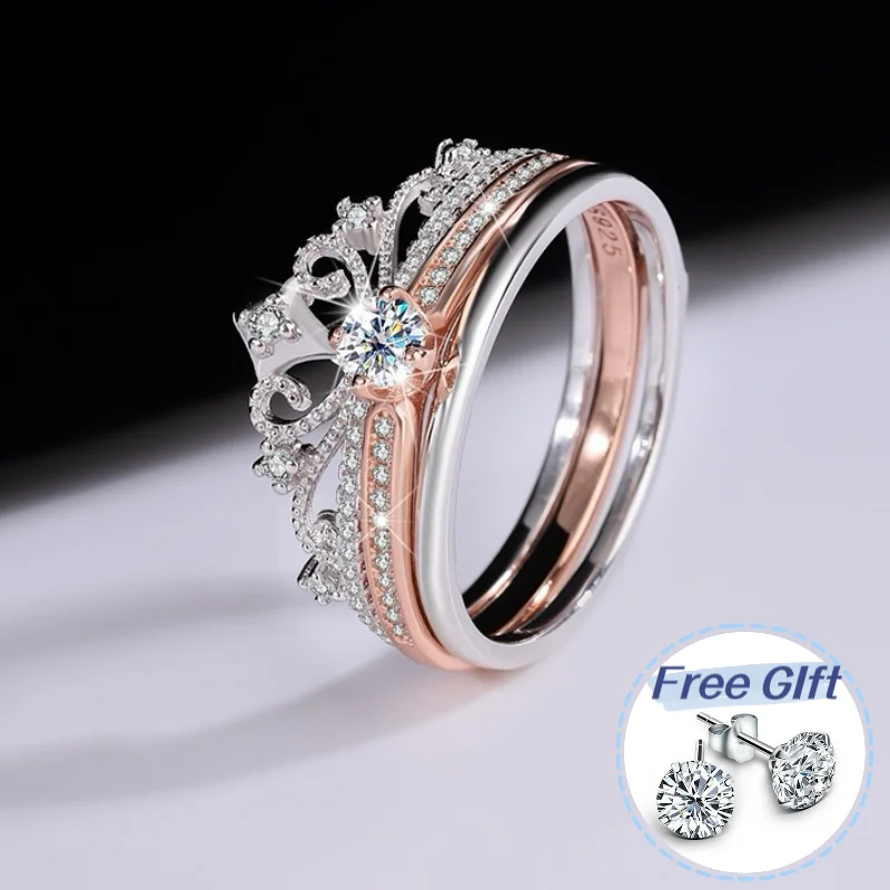 

Роскошное кольцо в виде замка с короной 0.3 оформления стык из стерлингового серебра 925 пробы с покрытием из розового золота обручальные кольца женские ювелирные изделия