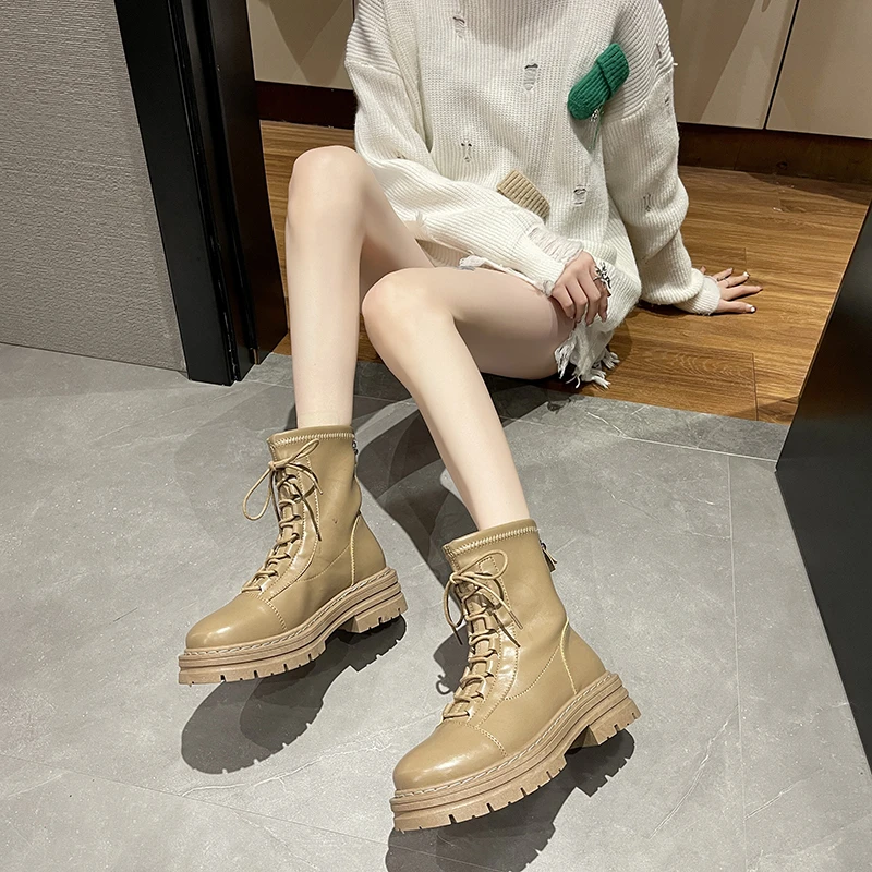 STRONGSHEN New Women Boots Winter raise Boots Women Leather Shoes Ankle Zapatos Hombre Waterproof Casual Lady Motorcycle Boots