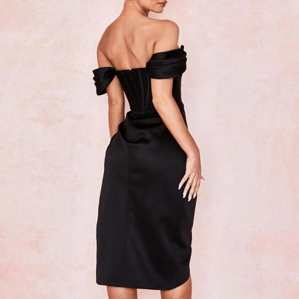

Attractive Formal Dress Draped Temperament Corset Dress Slit Hip Wrap Dress
