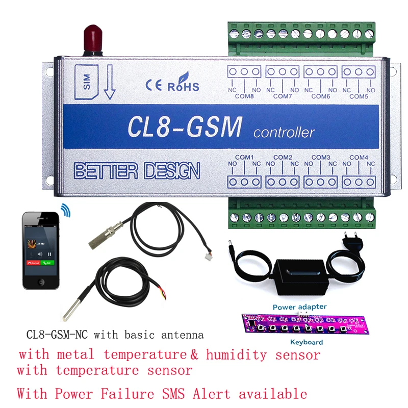 CL8-GSM-NC Беспроводная система оповещения SMS мониторинг температуры GSM-сигнализация