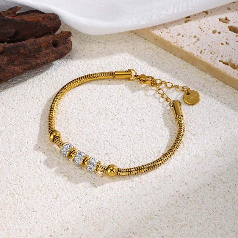 Фото 100% нержавеющая сталь, новая модная изысканная роскошная бижутерия, полностью инкрустированная цирконами, с фиксированным бисером, женский очаровательный браслет-цепочка в стиле теннисного браслета. №3