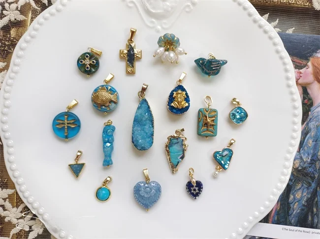 [Sweet] Sweet Vintage Sle Blue Ocean Beau Кристалл Кластер Глазурь Ретро Ожерелье Подвеска