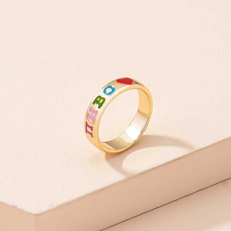 

New INS Punk Enamel Colorful Letter Aesthetic Rings For Women Men Hip Hop Gold Ring Party Jewelry Accessories