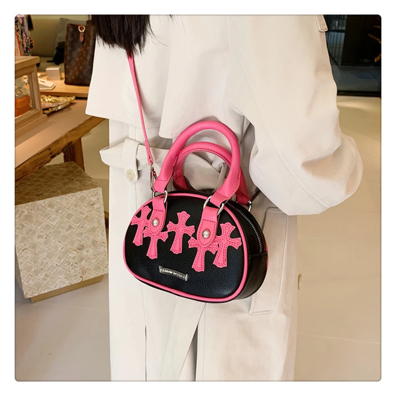 

New Fashion Color Contrast High Quality Personality One Shoulder Crossbody Bag Women's Round Bag