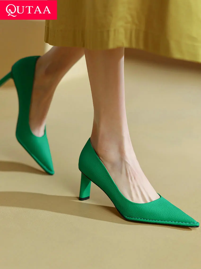 

QUTAA 2022 Women Elegant Pumps Party Wedding Shoes Woman Pointed Toe Prom Pumps Fashion Dress Square High Heel Shoes Size 34-39