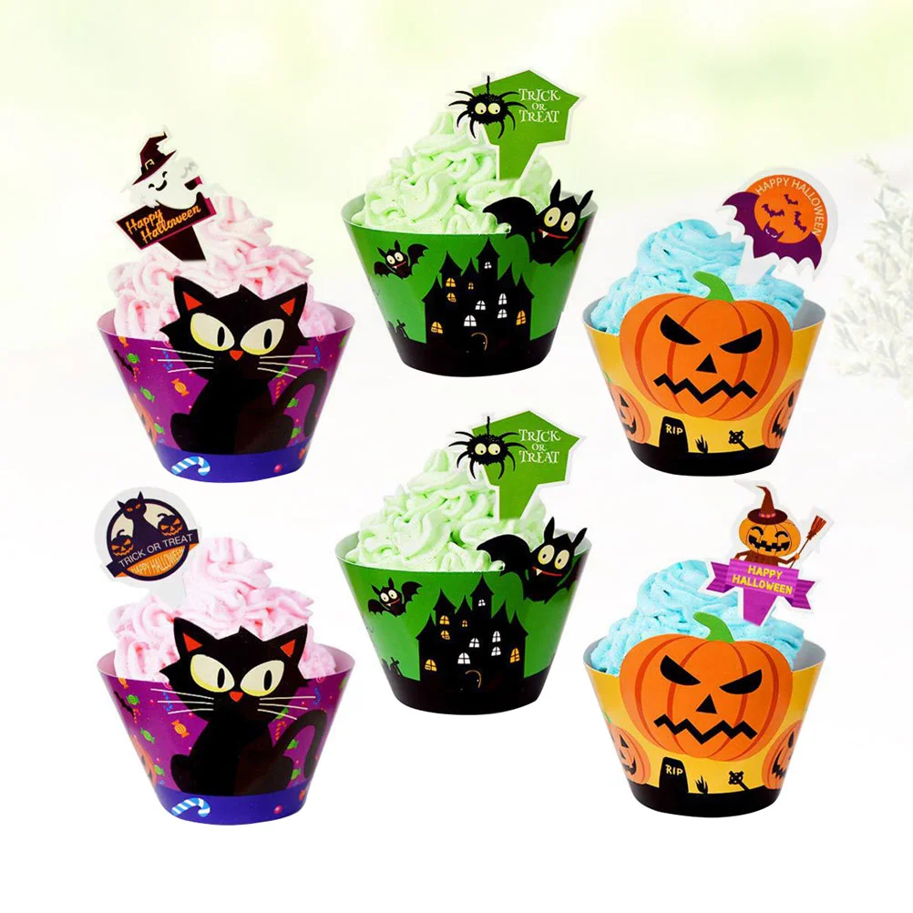 

48Pcs Decor Cake Wrapper Wrapper and Topper Cupcake Toppers Party Supplies
