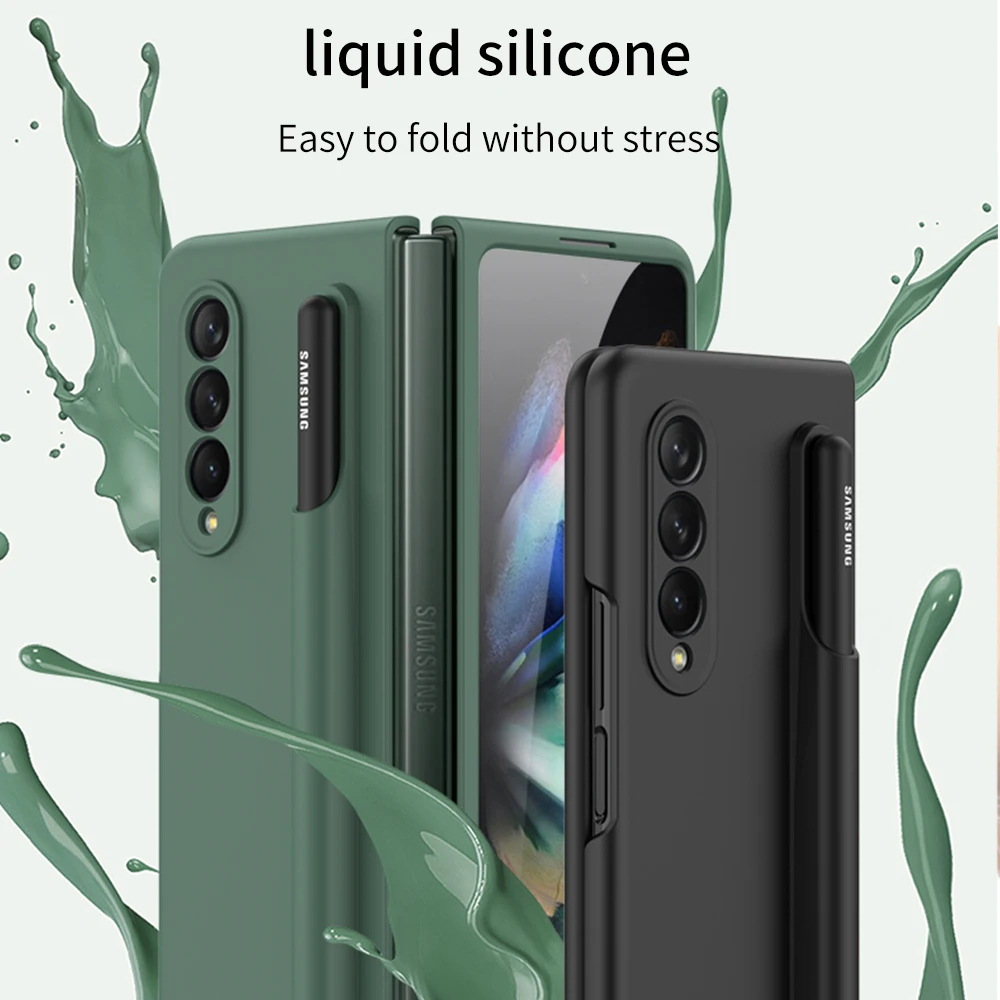 

Silicone Rubbe Case Funda for Samsung Galaxy Z Fold 3 5G For Samsung Z Fold3 Phone Case with Pen Holder Liquid silica cover