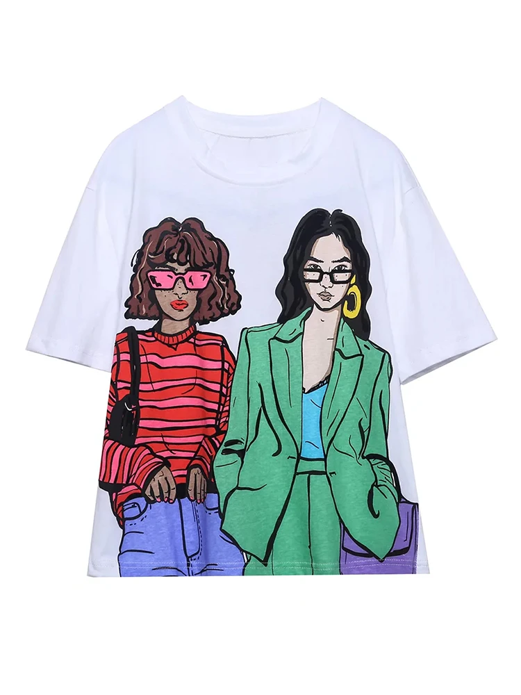 

Merodi Summer Womens Fashion Girls Color Print White Long T-Shirts Chic Ladies O-Neck Short Sleeve Casual Loose Tops