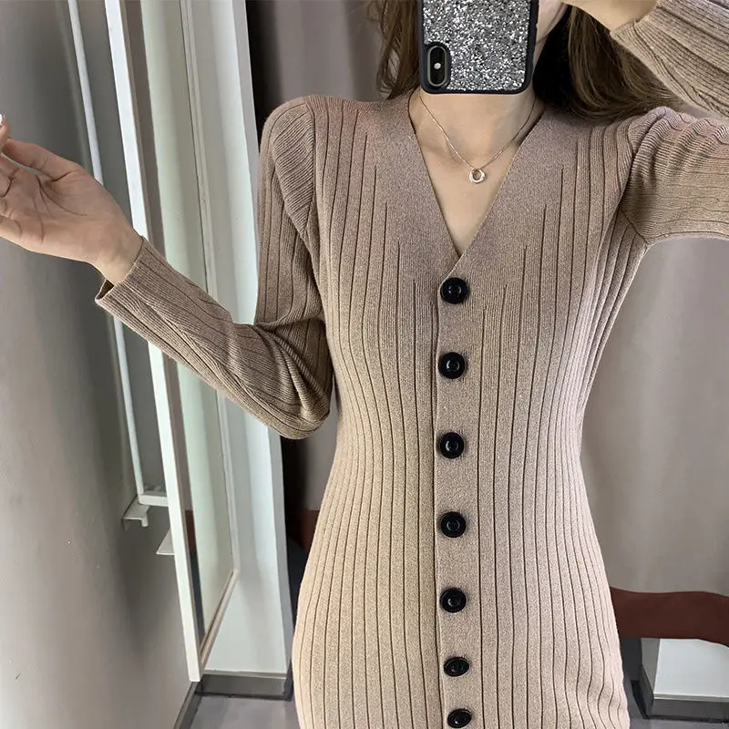 

Лидер продаж 2023, элегантный свитер-юбка средней длины, новинка, осенне-зимний свитер для полных девушек, свободный свитер, платье выше колена H18