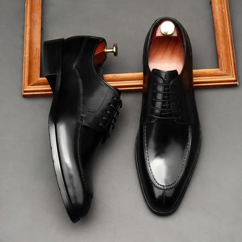 

Italian Style Men's Dress Shoes Genuine Leather Oxfords Lace-Up Black Brown Business Office Wedding Formal Derby Shoes For Men