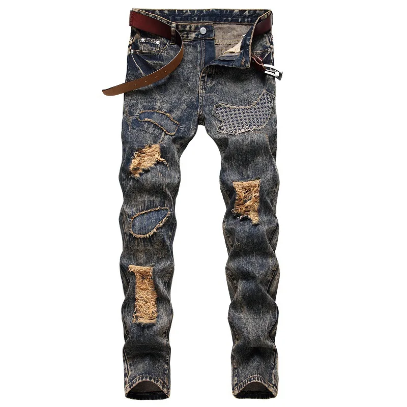 Oversized Jeans Fashion Casual Pants Men's Jeans Ripped Straight-Leg Trousers Nostalgic Washed Denim Men's Trousers