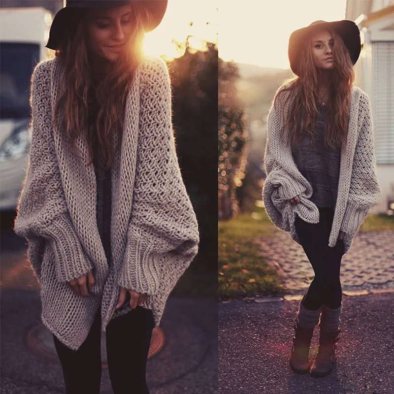 

Autumn and Winter Fashion Knitted Cardigan Coat OL Commuter Bat Sleeve Sweater Female