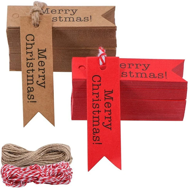 

AFBC 200 PCS Christmas Tags Kraft Paper Gift Tags Hang Labels With Cotton String And Twine String For Xmas Decoration