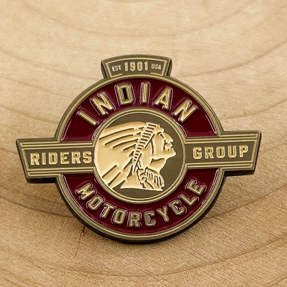 Фото Indian-Motorcycle-Est.1901 Значок с логотипом группы гонщиков, винтажная металлическая эмалированная булавка для любителей клубов, коллекционные сувениры №1