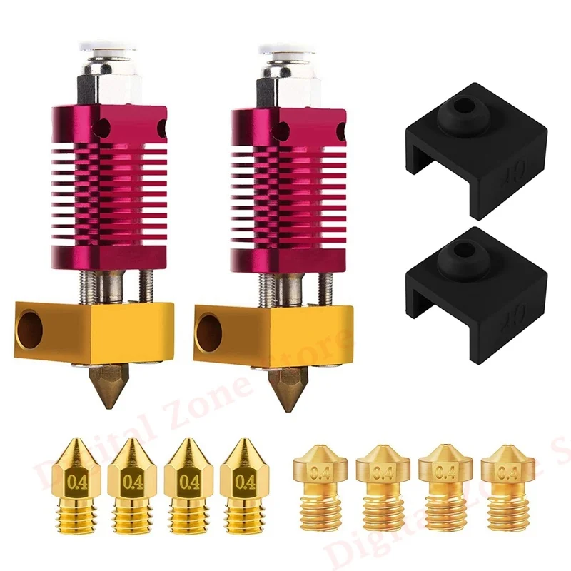 

ssembled Extruder Hot End Kit with Heater Block Silicone Cover Sock, 0.4mm MK8 V6 Nozzles for CR10/10S, Ender 3 5 3D Printer Set