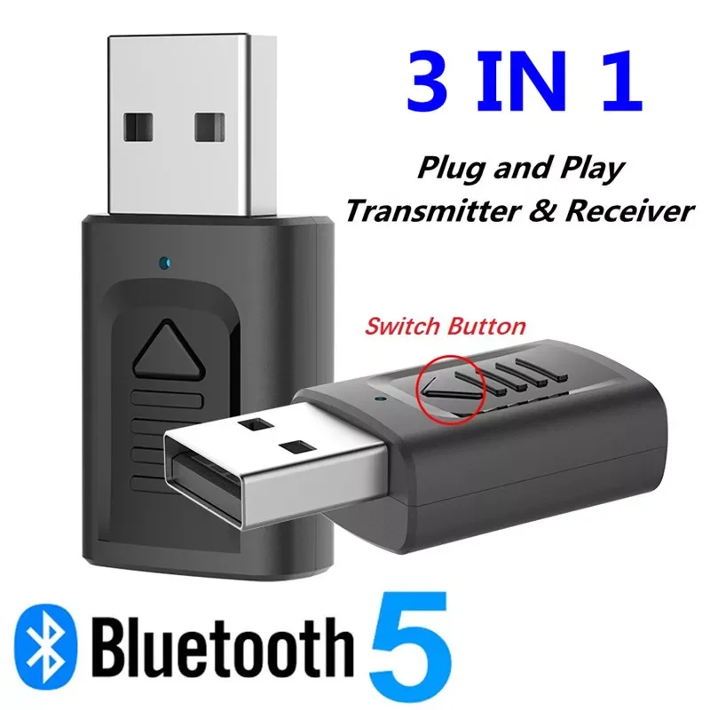 

Bluetooth 5.0 Transmitter Receiver Wireless Adapter Stereo Audio 3.5mm Aux Jack Adapters for TV Car Kit with Control Button