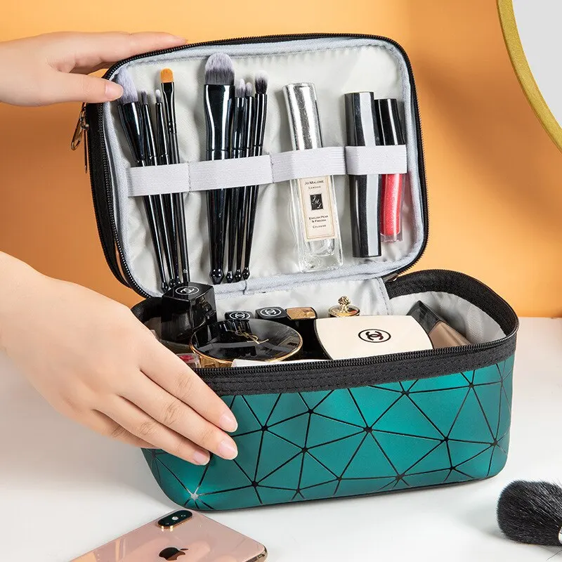 

Multifunction Travel Clear Makeup Bag Fashion Diamond Cosmetic Bag Waterproof Females Storage Make Up Cases with Two Zippers